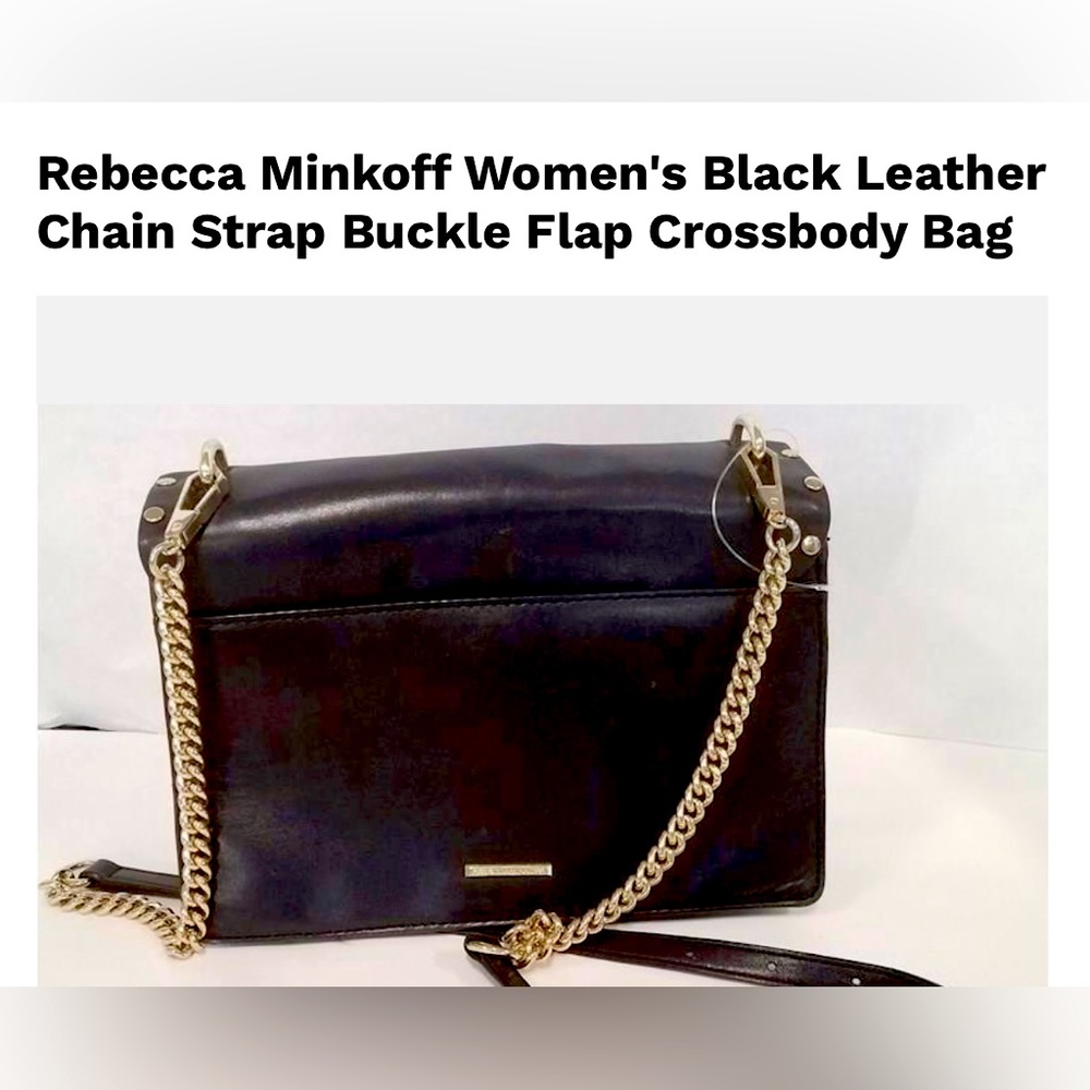 Rebecca Minkoff Women's Black Leather
Chain Strap Buckle Flap Crossbody Bag